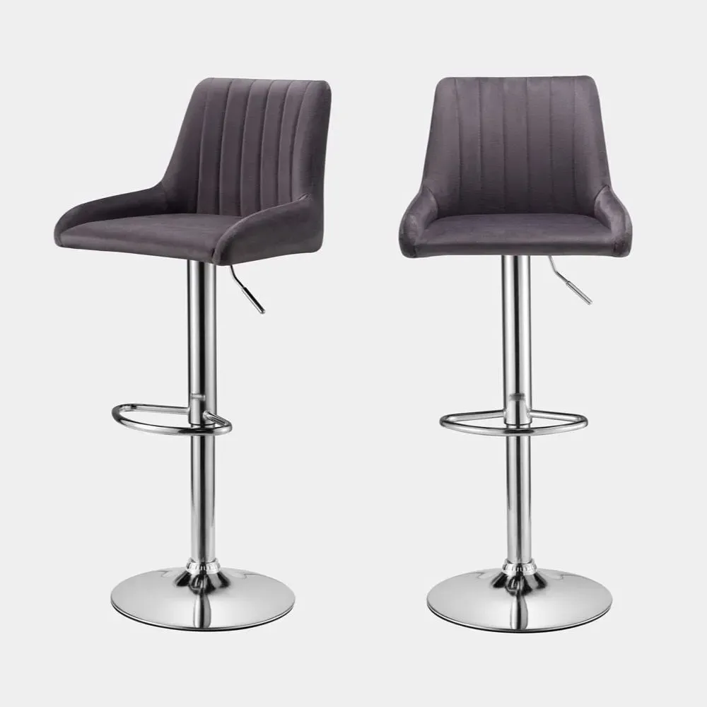 Spinningfield Set of 2 Bar Stools Adjustable Height - Grey, Velvet product