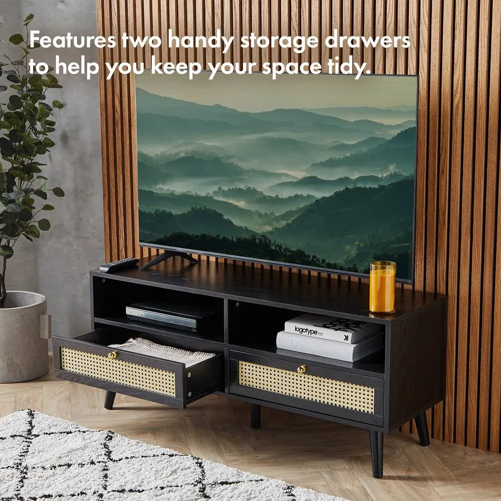 Spinningfield TV Unit with Drawers & Open Shelves - Black, Cane alternate view