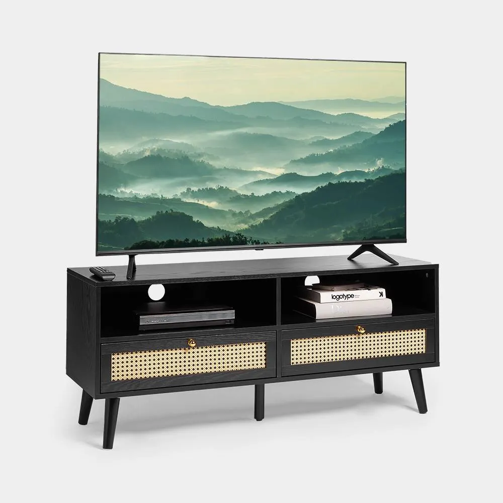 Spinningfield TV Unit with Drawers & Open Shelves - Black, Cane product