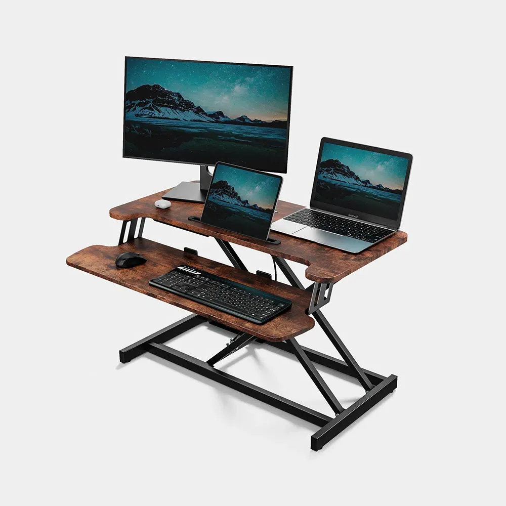 Standing Desk Converter with Keyboard Tray - Dark Wood product