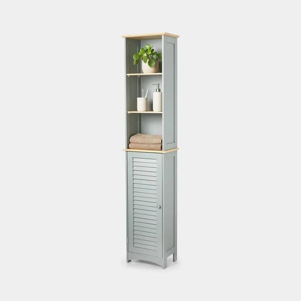 Tall Bathroom Cabinet with Shutter Door & Shelves - Grey, MDF product