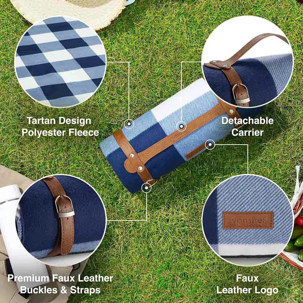 Tartan Waterproof Picnic Blanket - Navy, Polyester Fleece alternate view