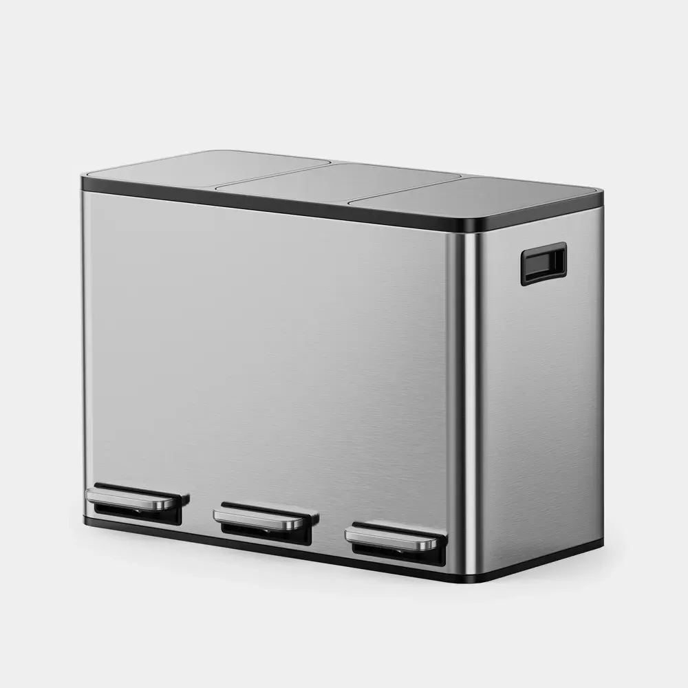 Triple Pedal Bin with 3 Compartments 45L - Stainless Steel product