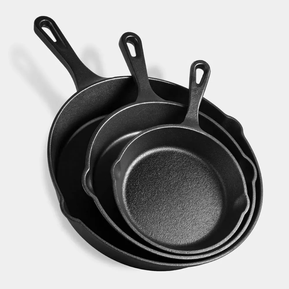 VonShef Cast Iron Skillet Cookware Set - 3 Pans product