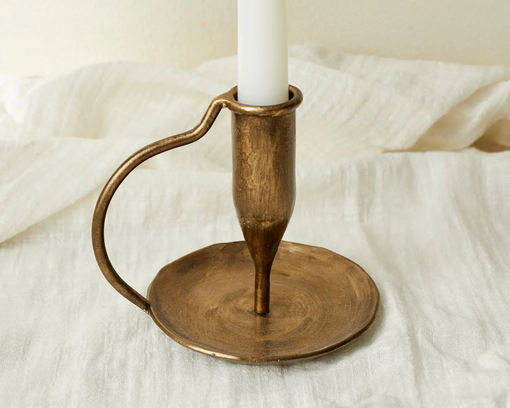 Candle Holder with Handle - Gold, Iron image