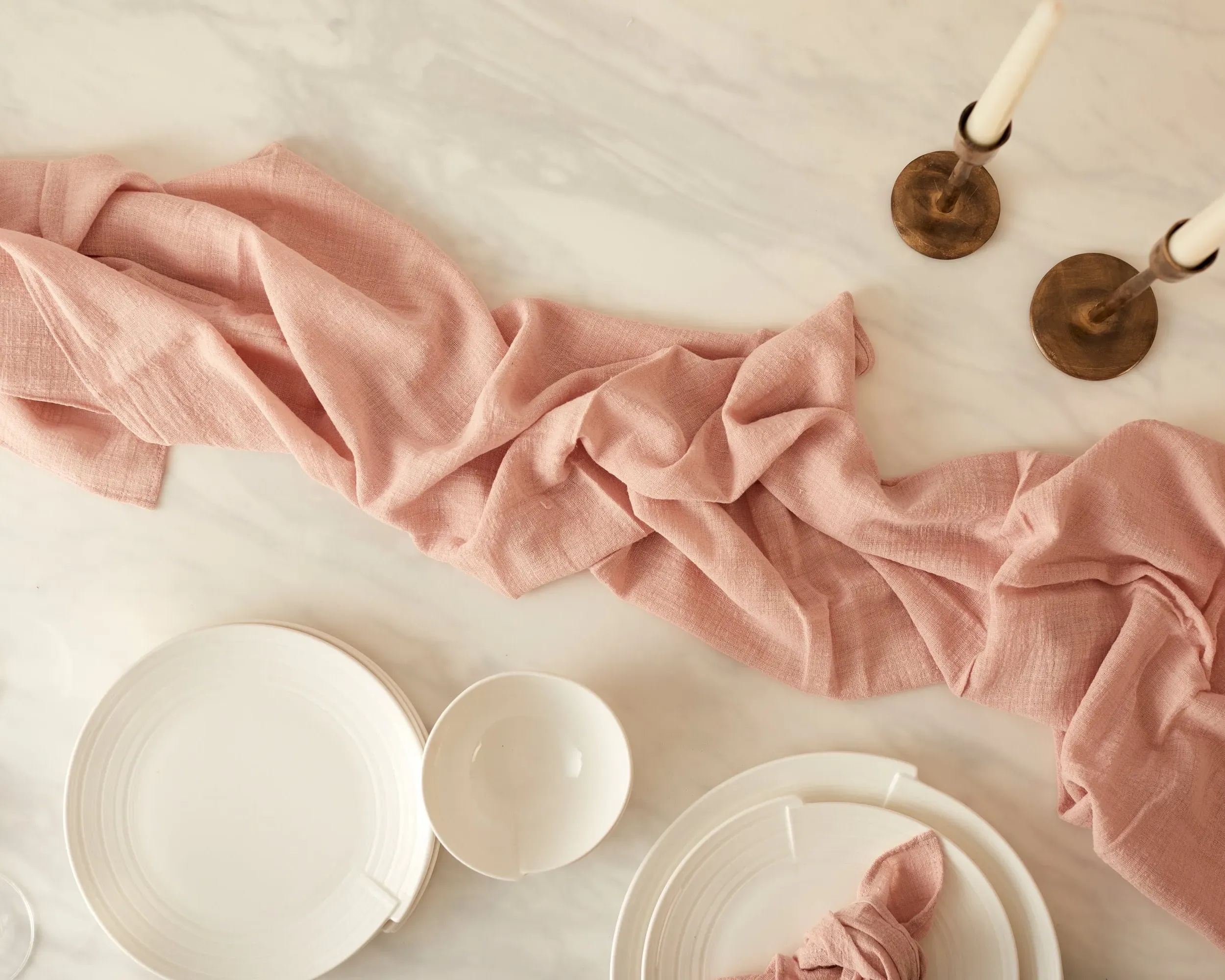Cotton Gauze Table Runner - Pink