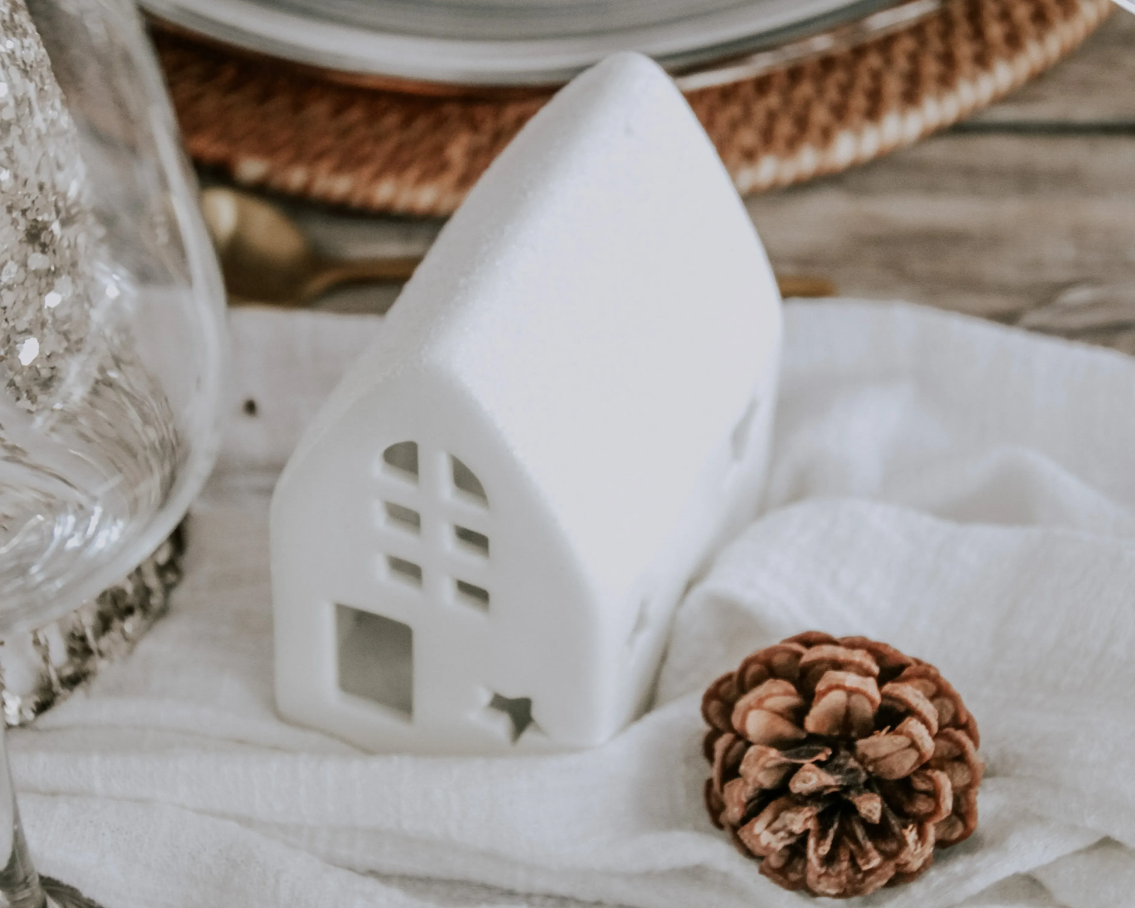 House-Shaped Candle Holder - White, Ceramic