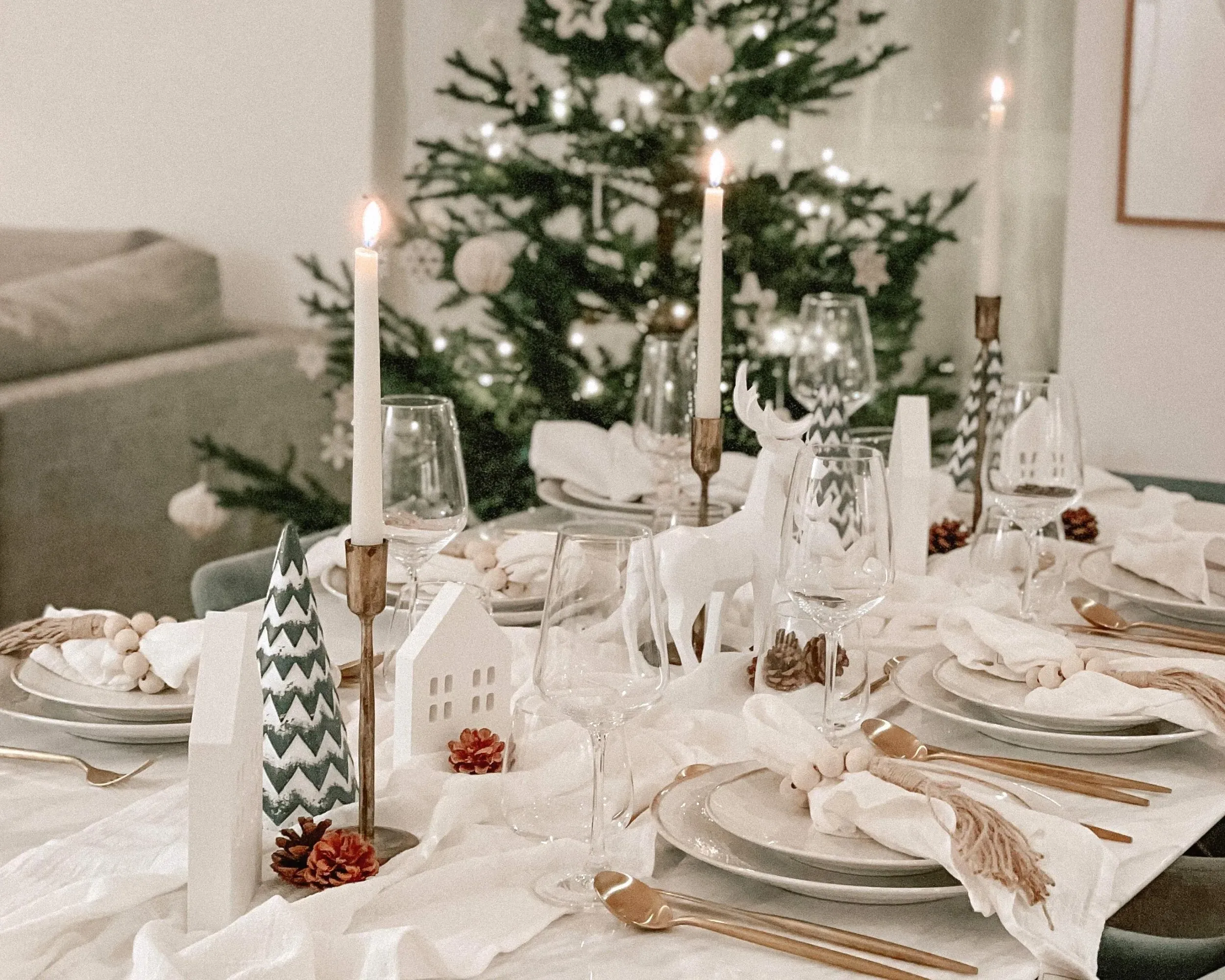 Large Christmas Tree with House - Natural Wood image