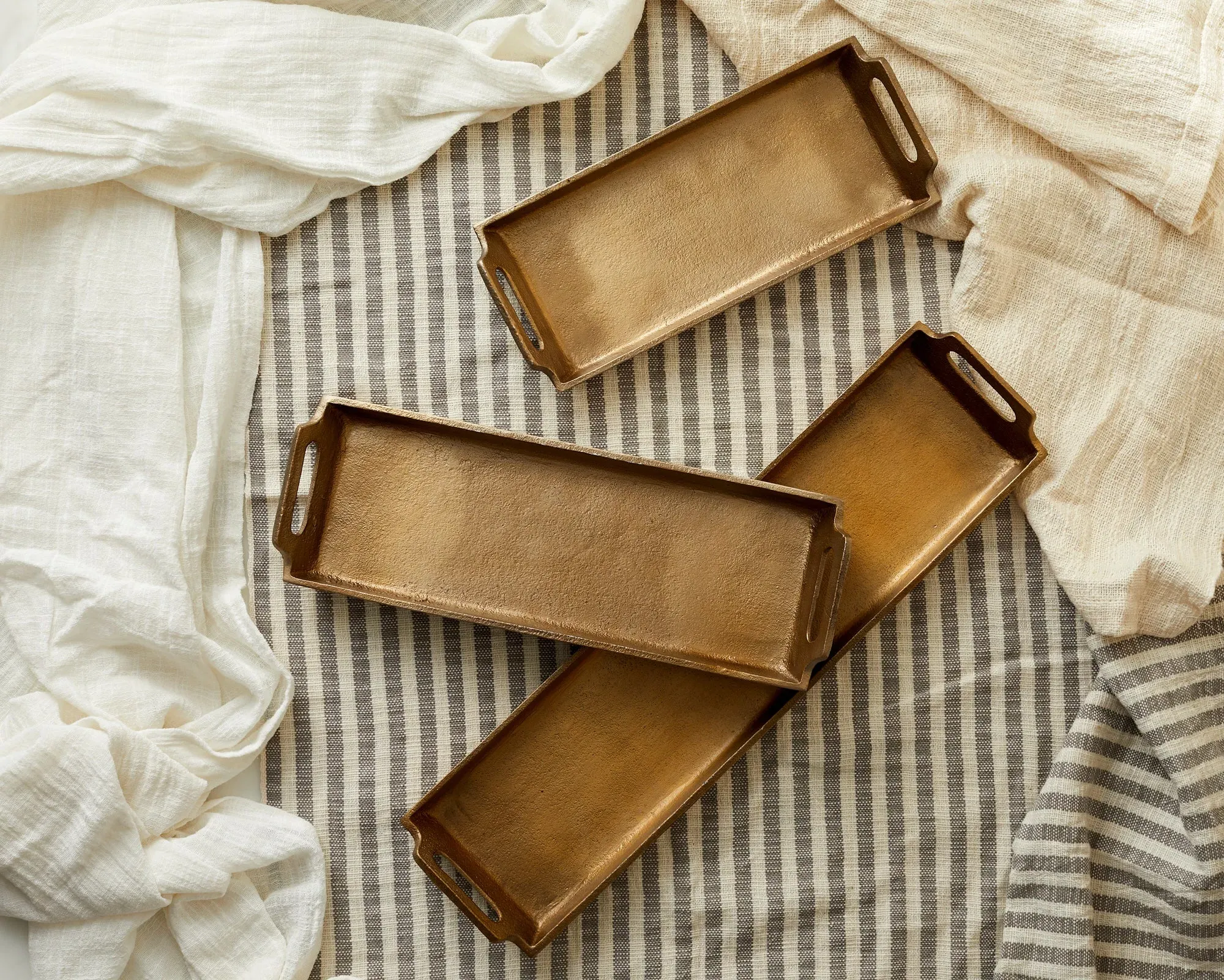 Large Serving Tray with Handles - Gold, Aluminium
