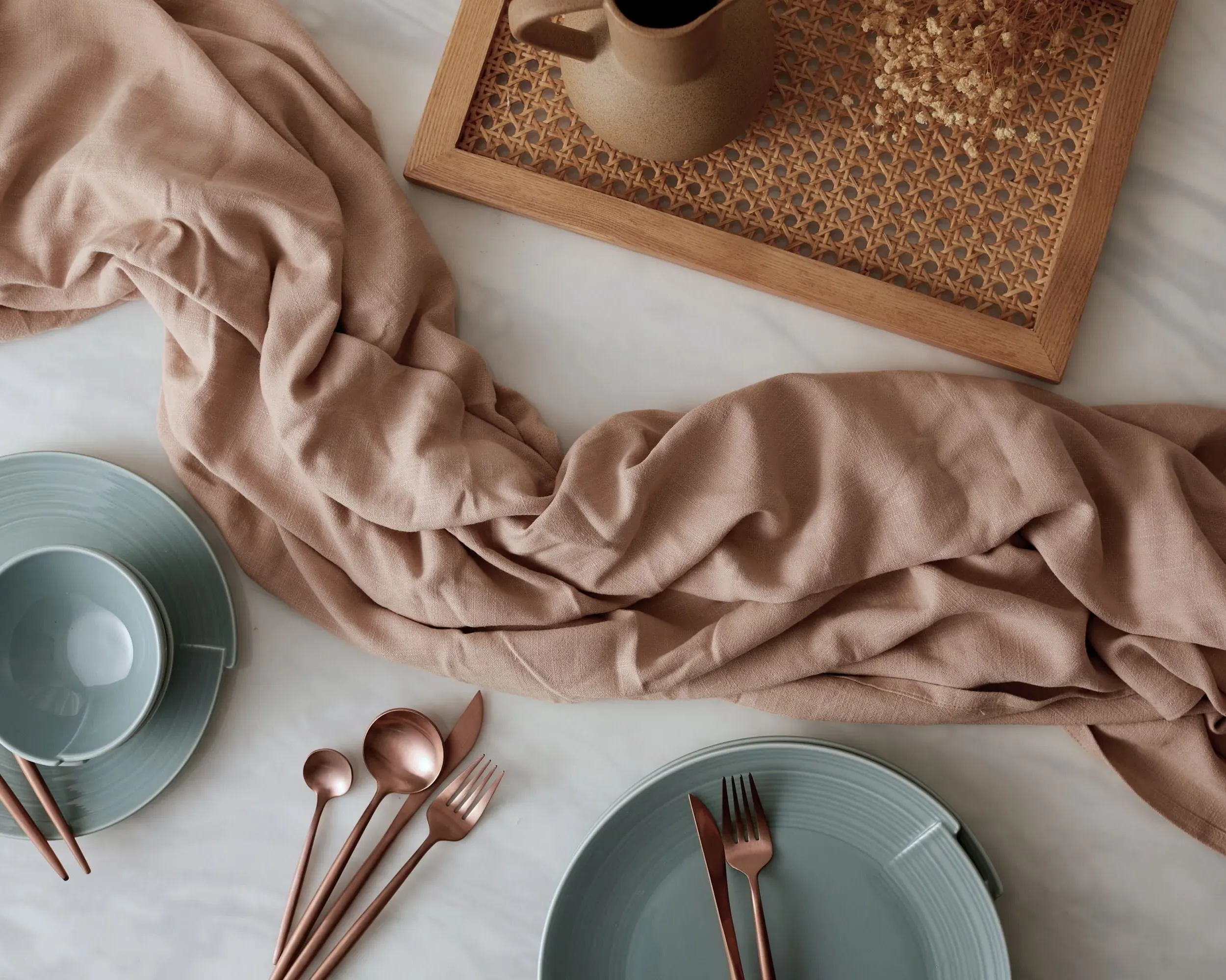 Rectangular Tablecloth - Salmon, Washed Linen image