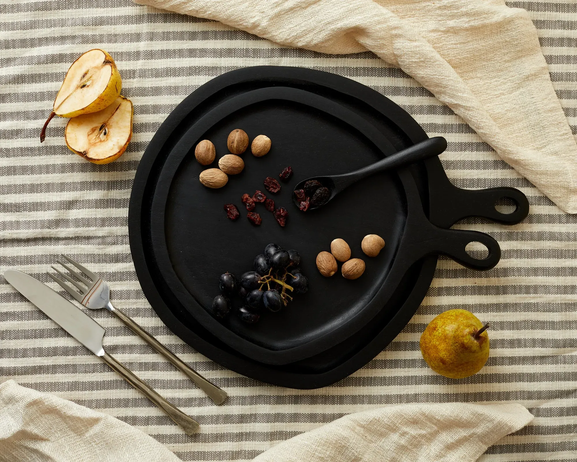 Round Serving Board Set with Handles - Black, Wood image