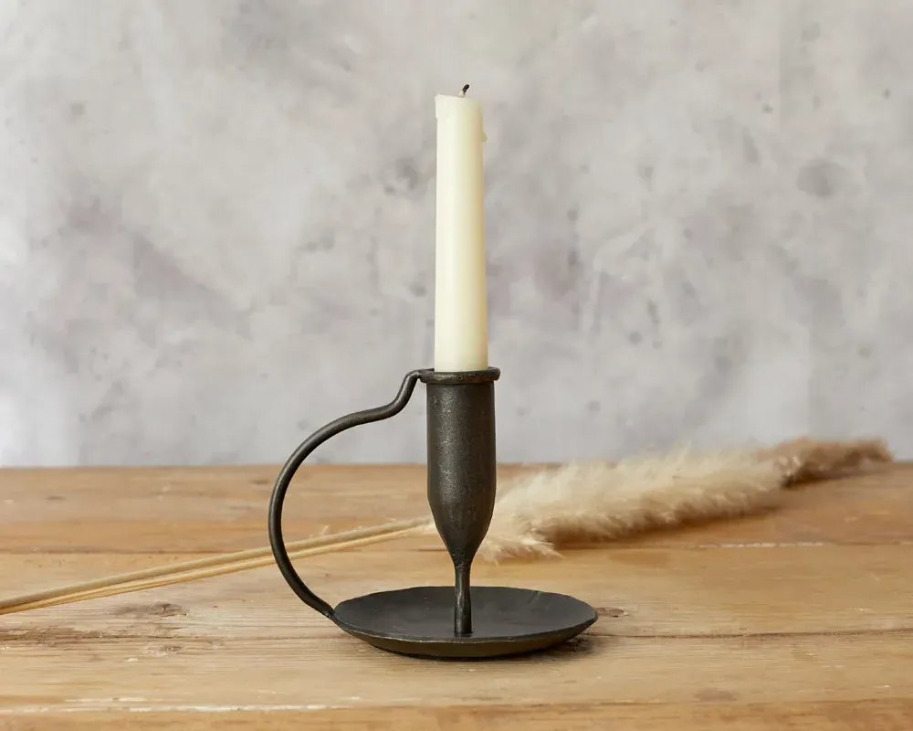 Rustic Candle Holder with Handle - Black, Iron image