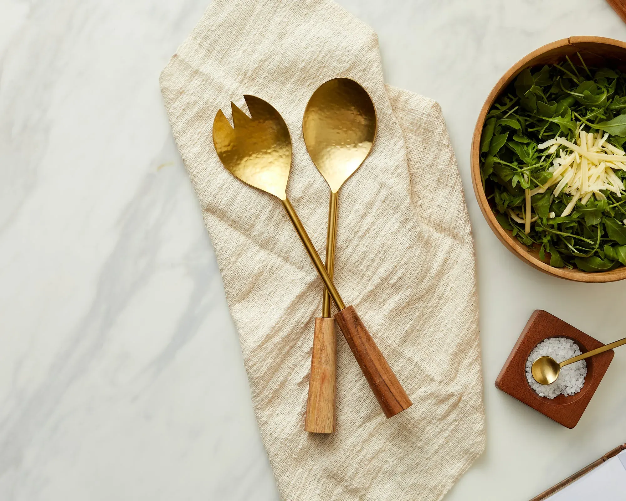 Salad Server Set with Wood Handles - Steel, Acacia