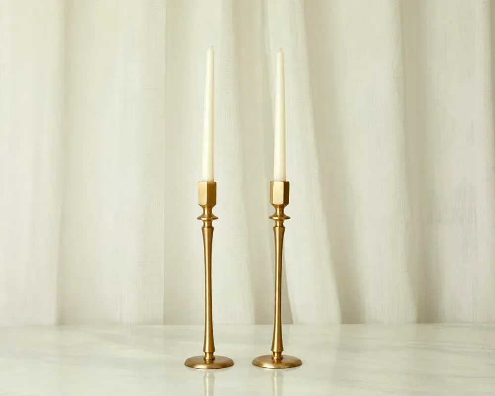 Set of 2 Candle Holders - Gold, Brass