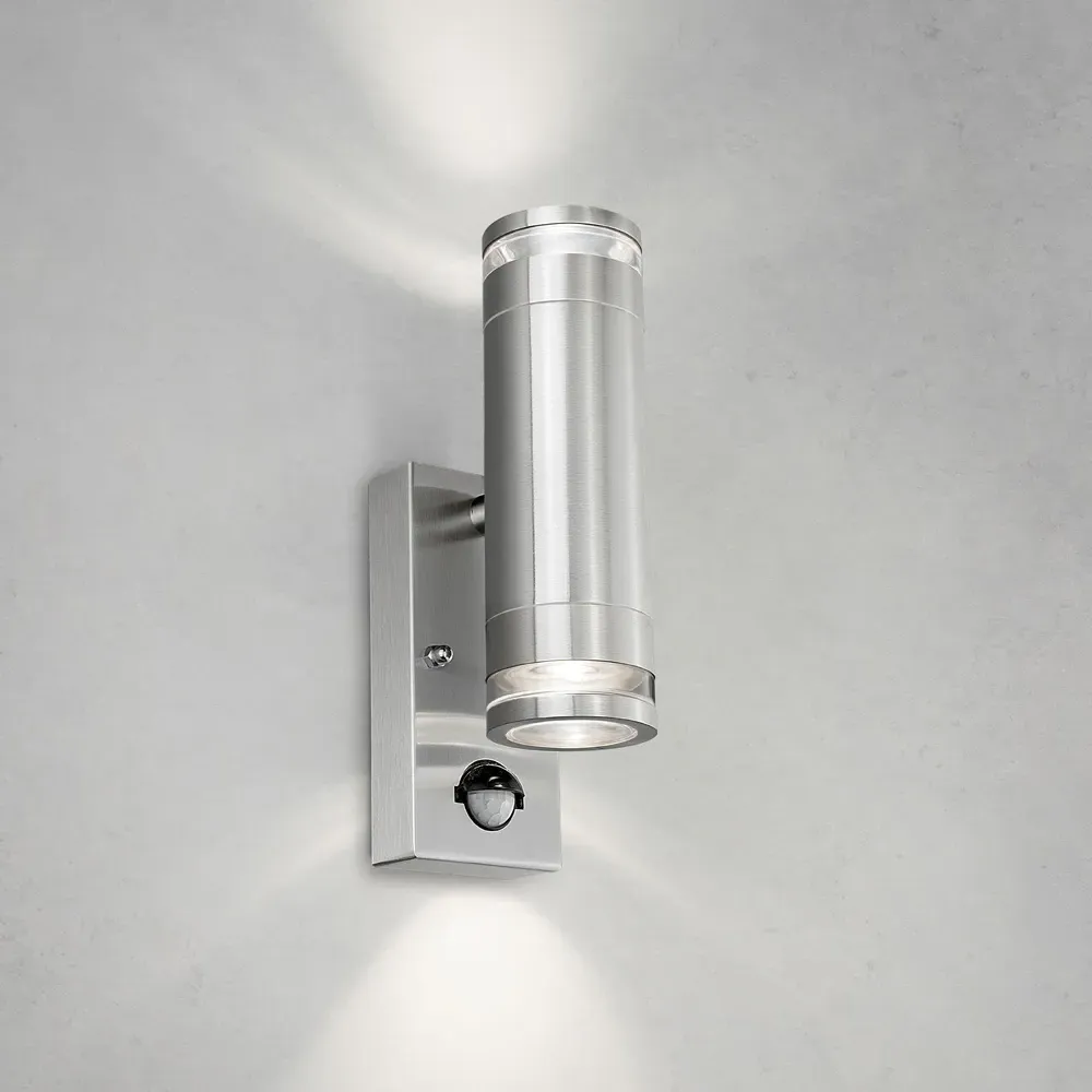 Marinus 2 Pack Bi-Directional Wall Light with PIR - Steel