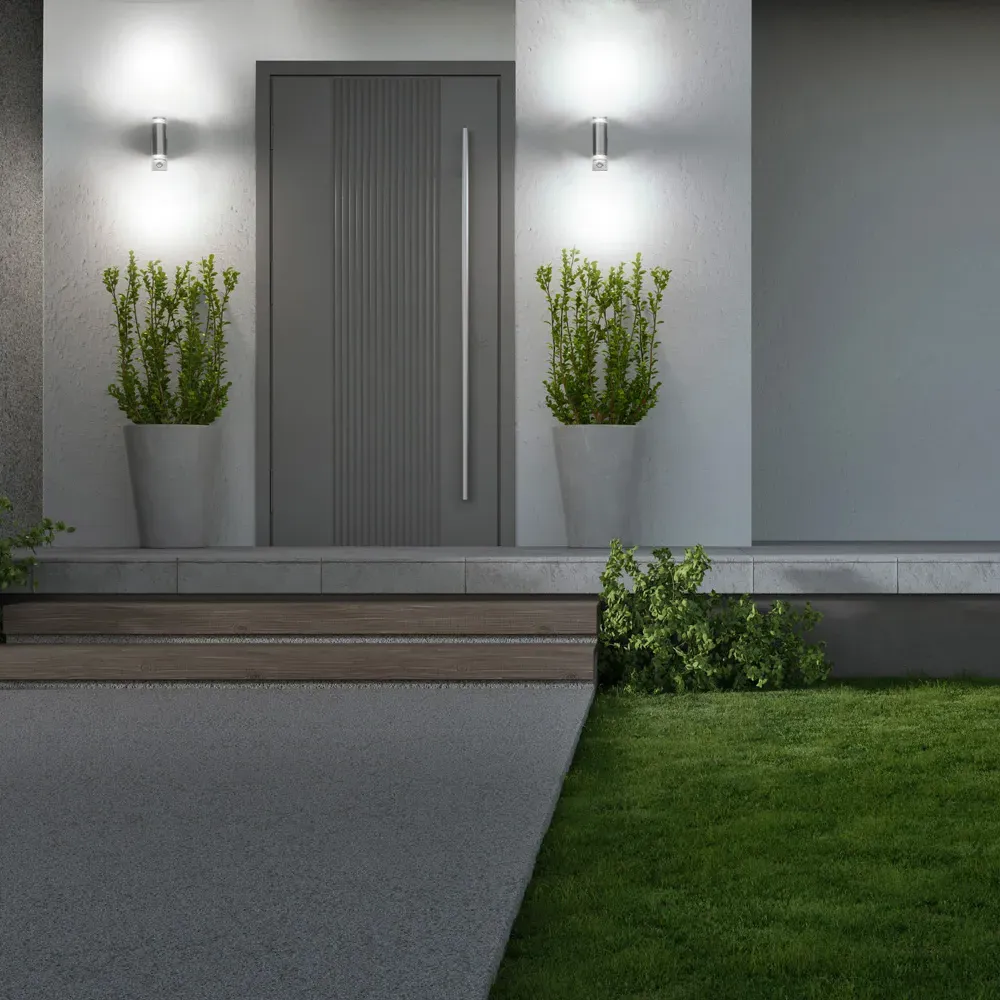 Marinus 2 Pack Bi-Directional Wall Light with PIR - Steel