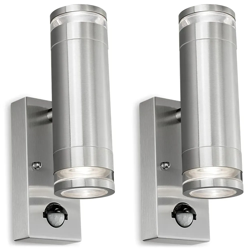 Marinus 2 Pack Bi-Directional Wall Light with PIR - Steel