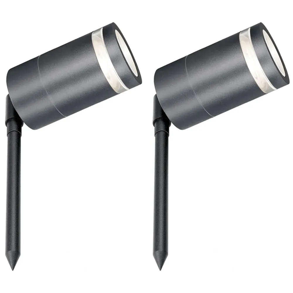 Marinus 2 Pack LED Garden Spike Light - Grey, Stainless Steel