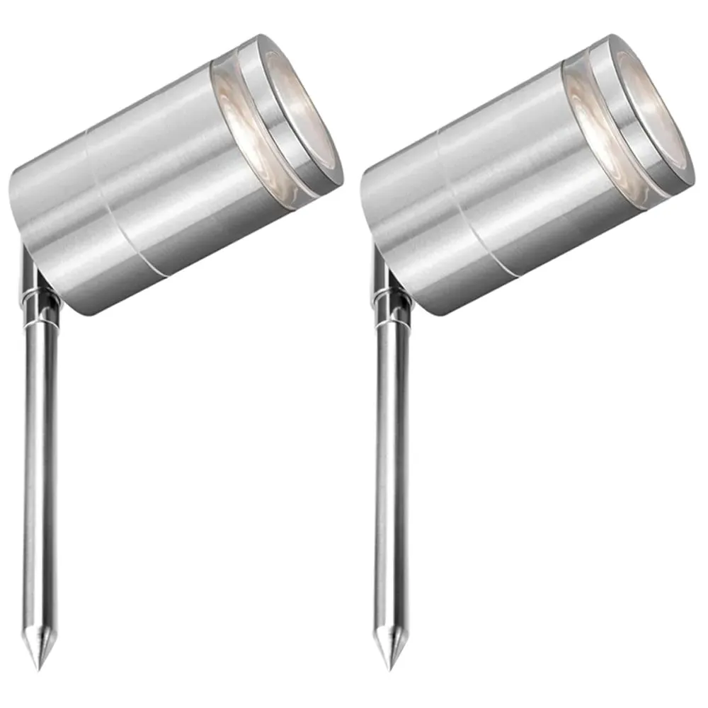 Marinus 2 Pack LED Garden Spike Light - Grey, Stainless Steel