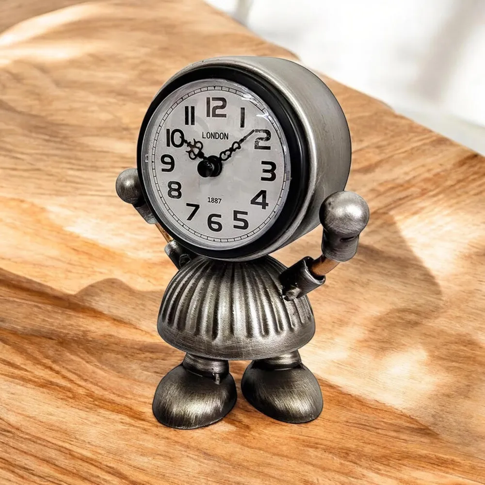 16cm Table Clock with Body - Silver