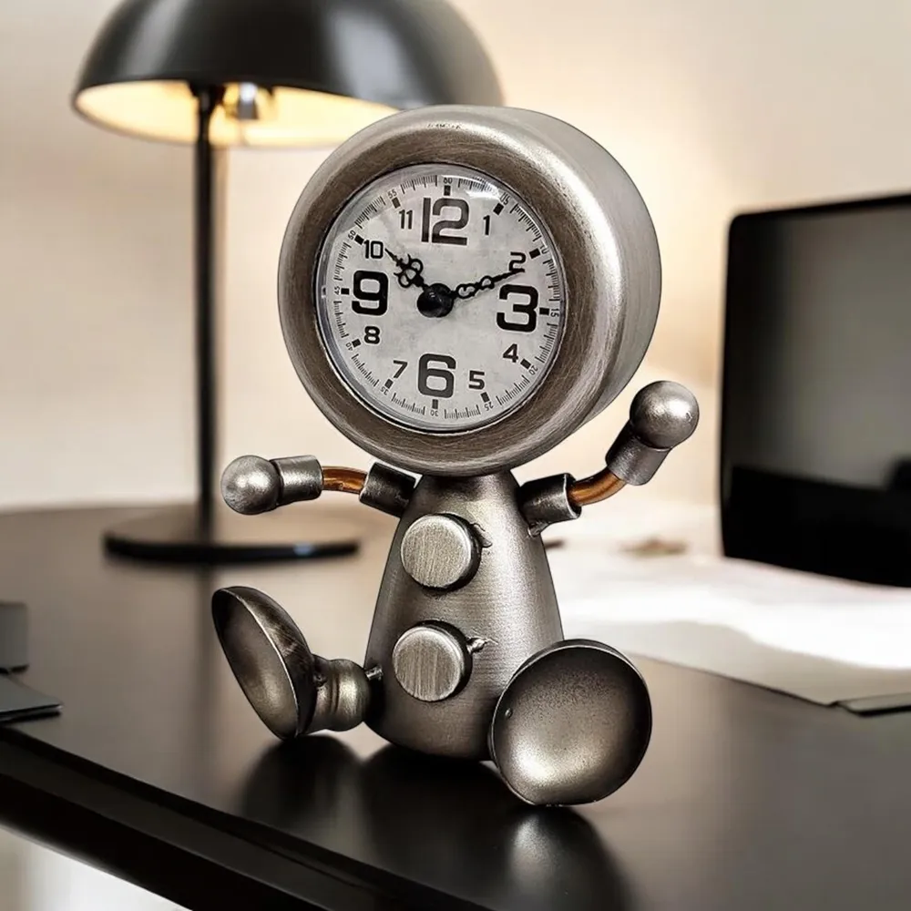 19cm Table Clock with Sitting Body - Silver