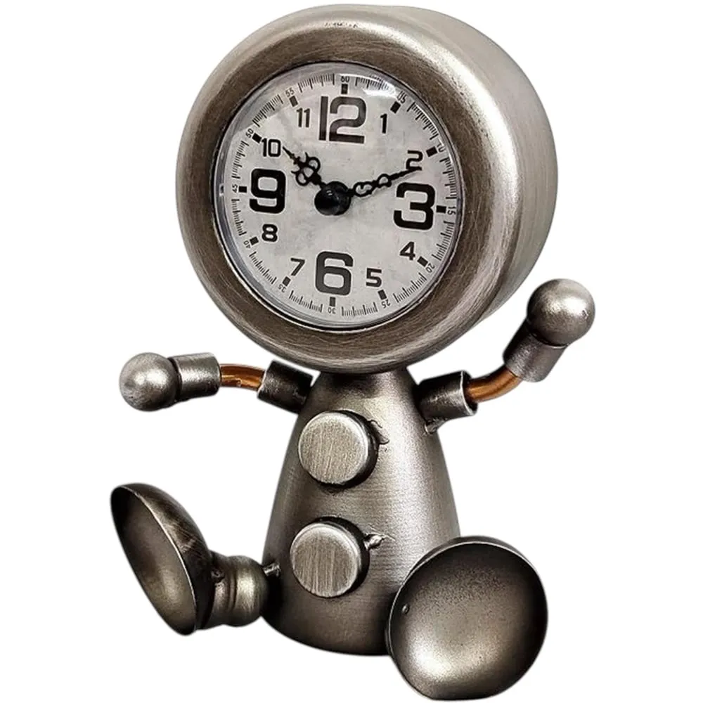 19cm Table Clock with Sitting Body - Silver
