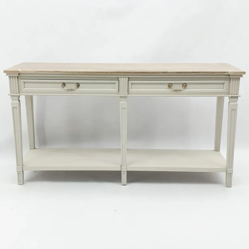 2 Drawer Side Table - Cream, Wood