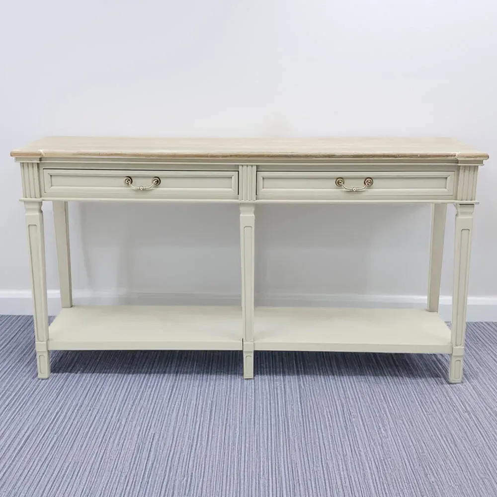 2 Drawer Side Table - Cream, Wood