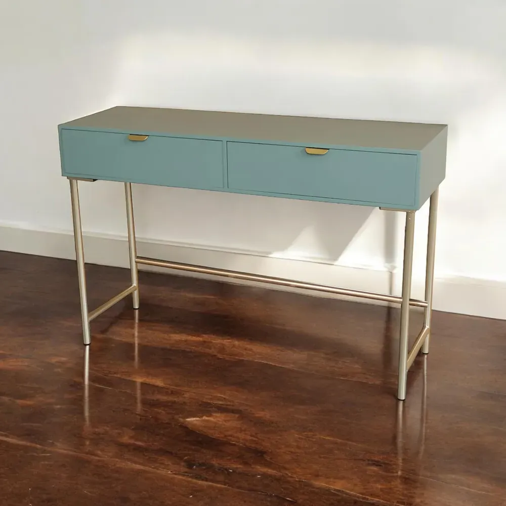 2 Drawer Side Table with Scalloped Edge - Green, Wood