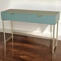 2 Drawer Side Table with Scalloped Edge - Green, Wood
