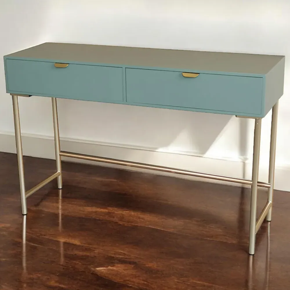 2 Drawer Side Table with Scalloped Edge - Green, Wood image