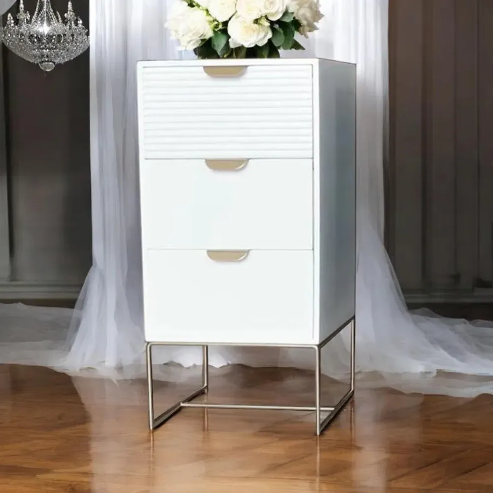 3 Drawer Bedside Table - White, Wood