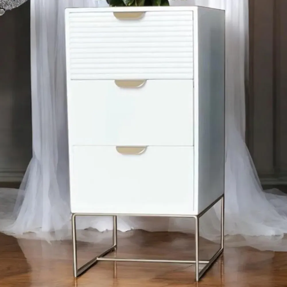 3 Drawer Bedside Table - White, Wood