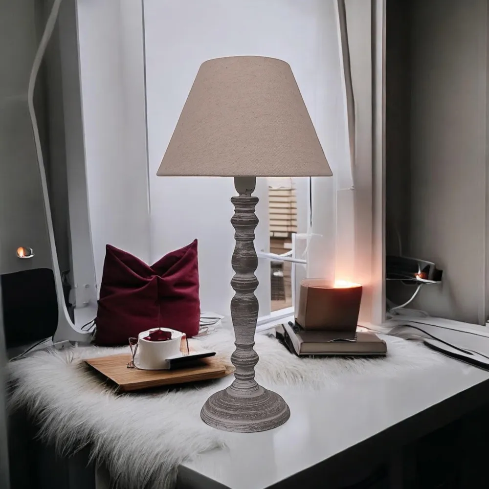 40cm Table Lamp with Shade - Grey, Linen