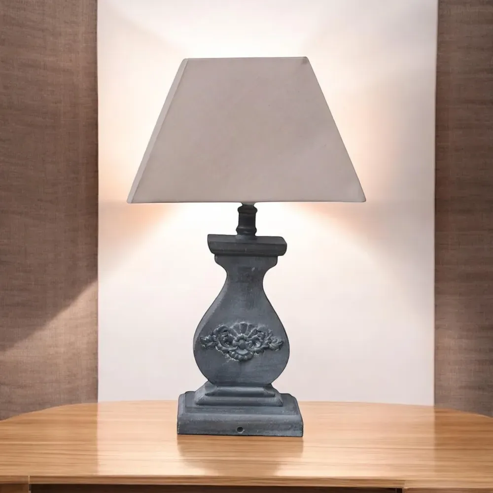 43cm Table Lamp with Shade - Grey, Linen