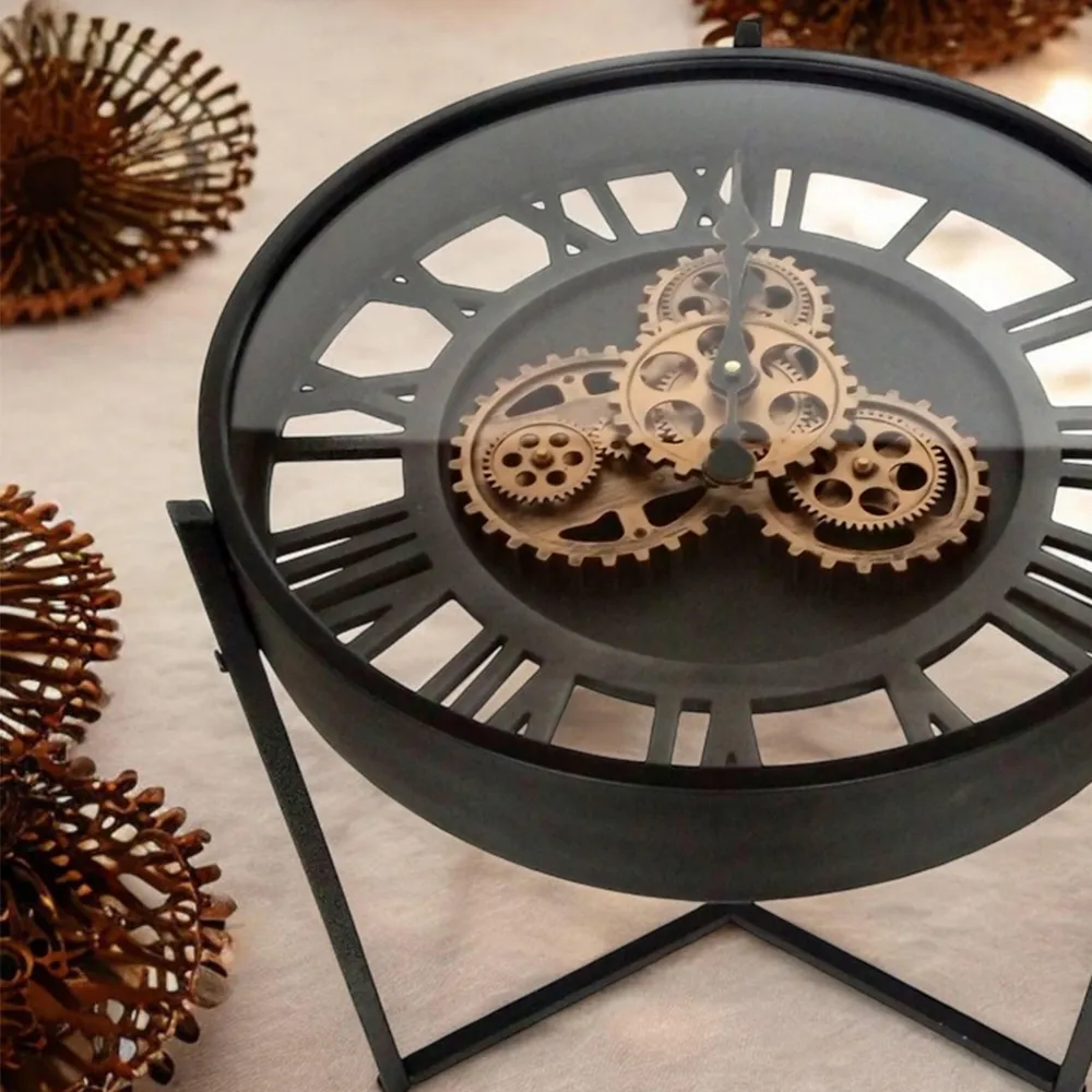 49cm Gear Table Clock - Black, Gold