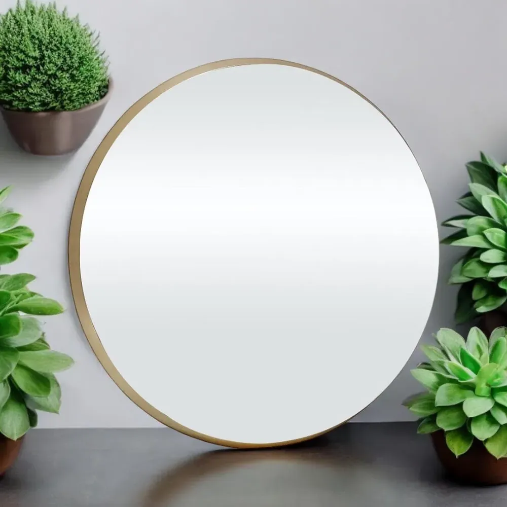 Bevelled Round Wall Mirror 50cm - Gold