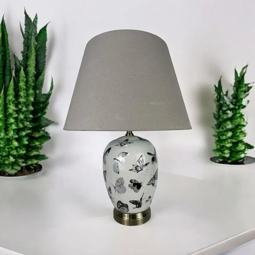Butterfly Pattern Ceramic Table Lamp with Shade - Multi
