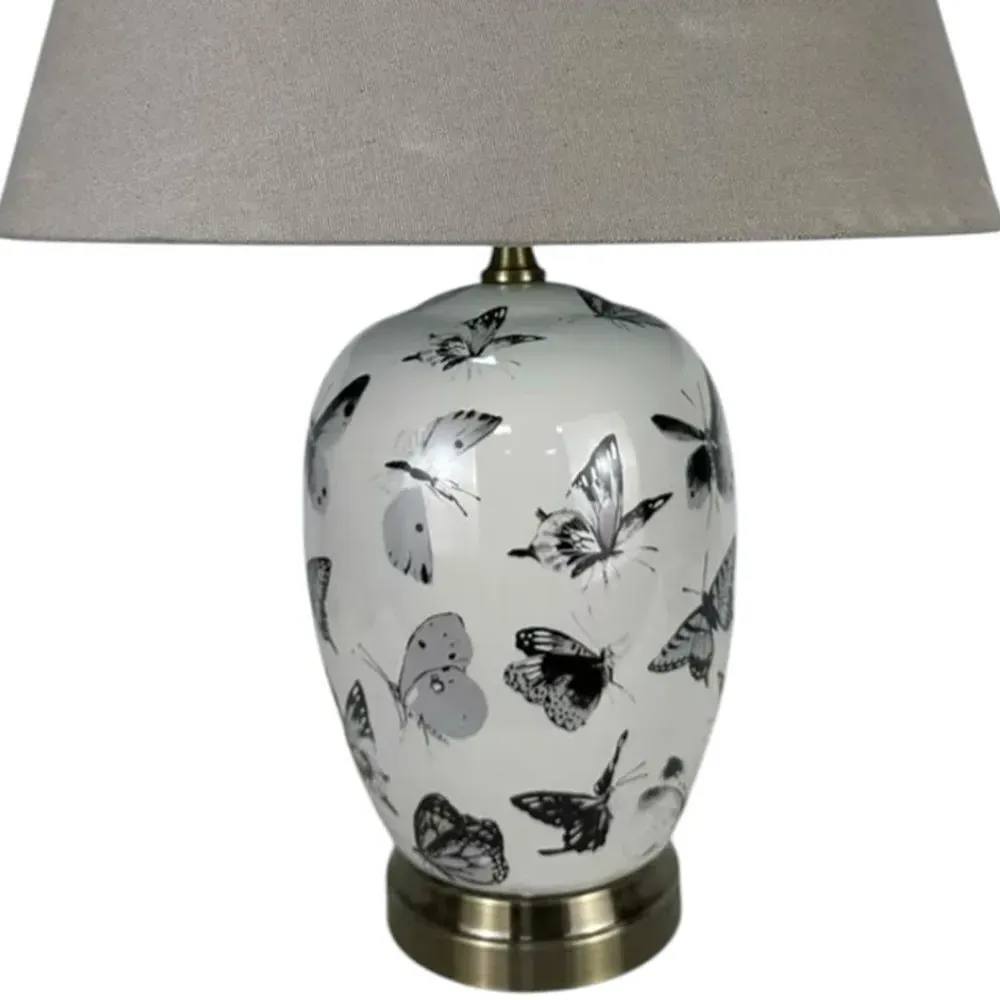 Butterfly Pattern Ceramic Table Lamp with Shade - Multi