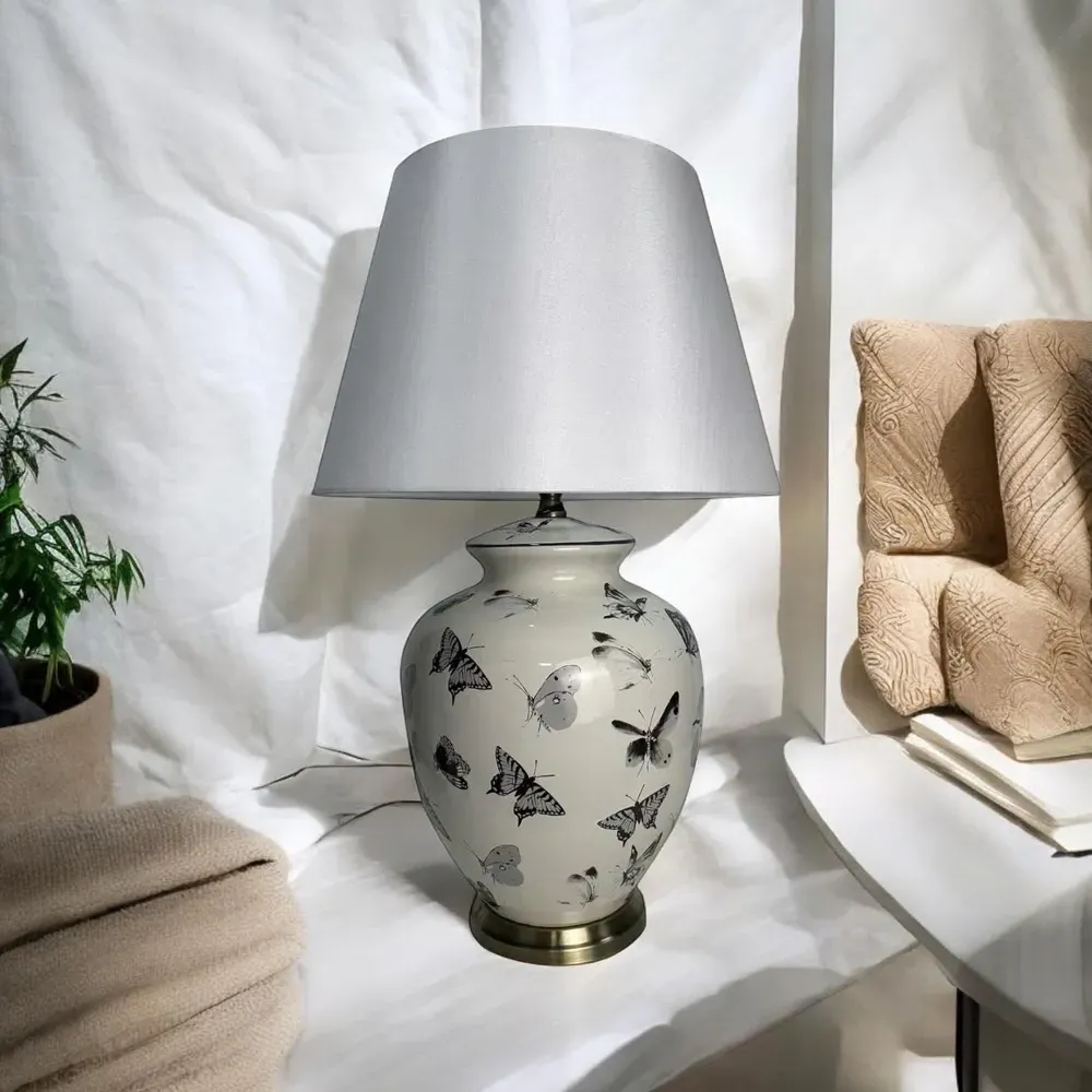Butterfly Pattern Ceramic Table Lamp with Shade - Multi