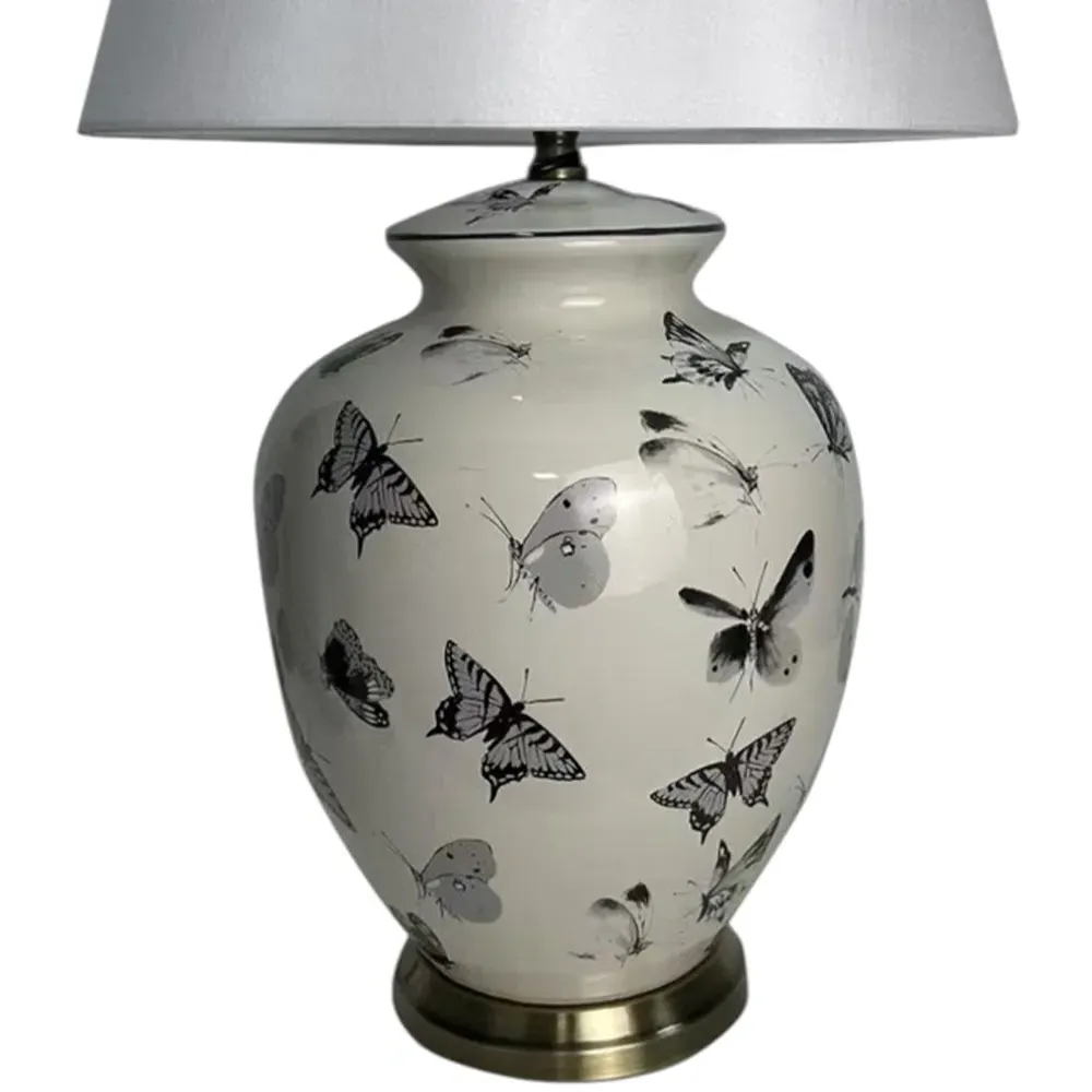 Butterfly Pattern Ceramic Table Lamp with Shade - Multi
