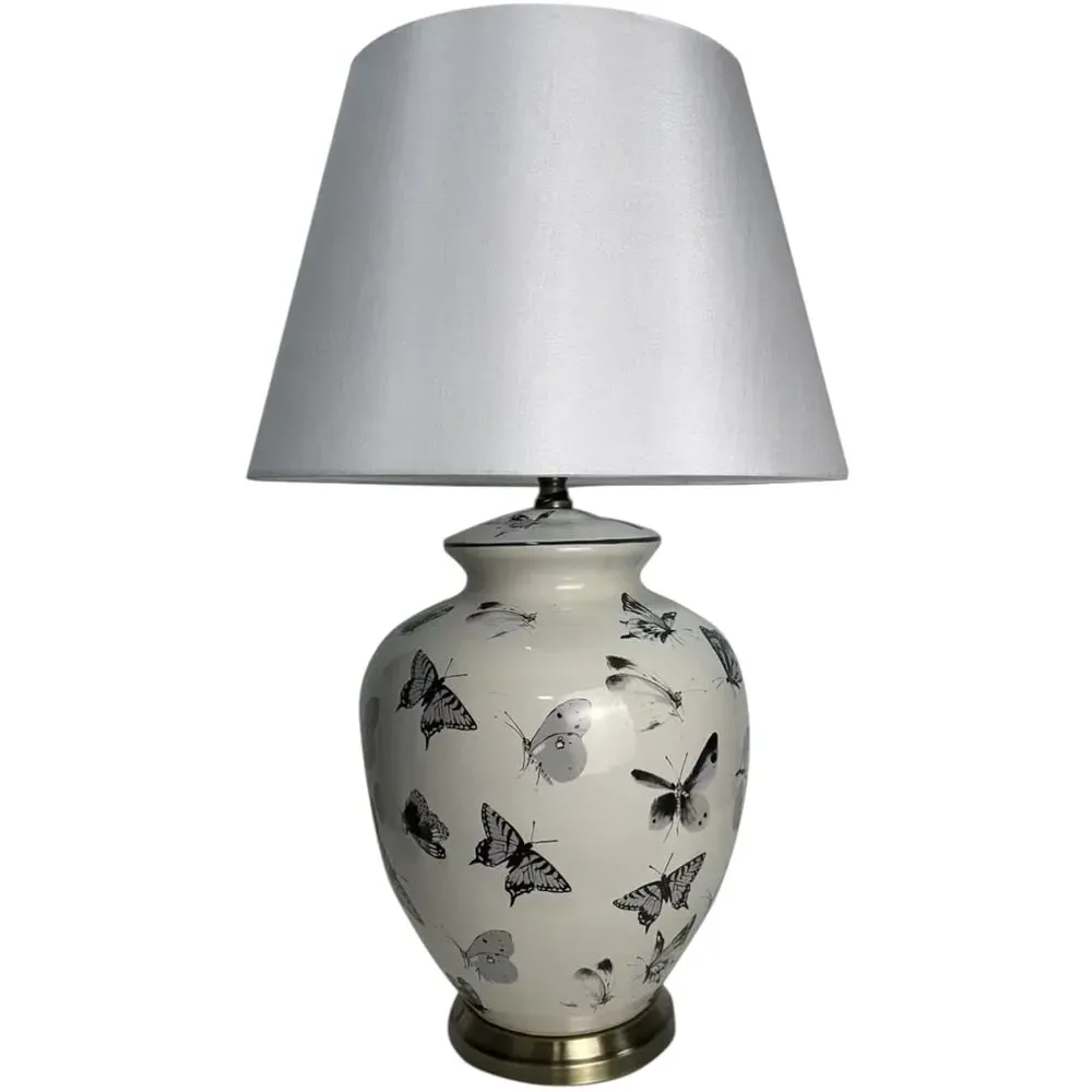 Butterfly Pattern Ceramic Table Lamp with Shade - Multi