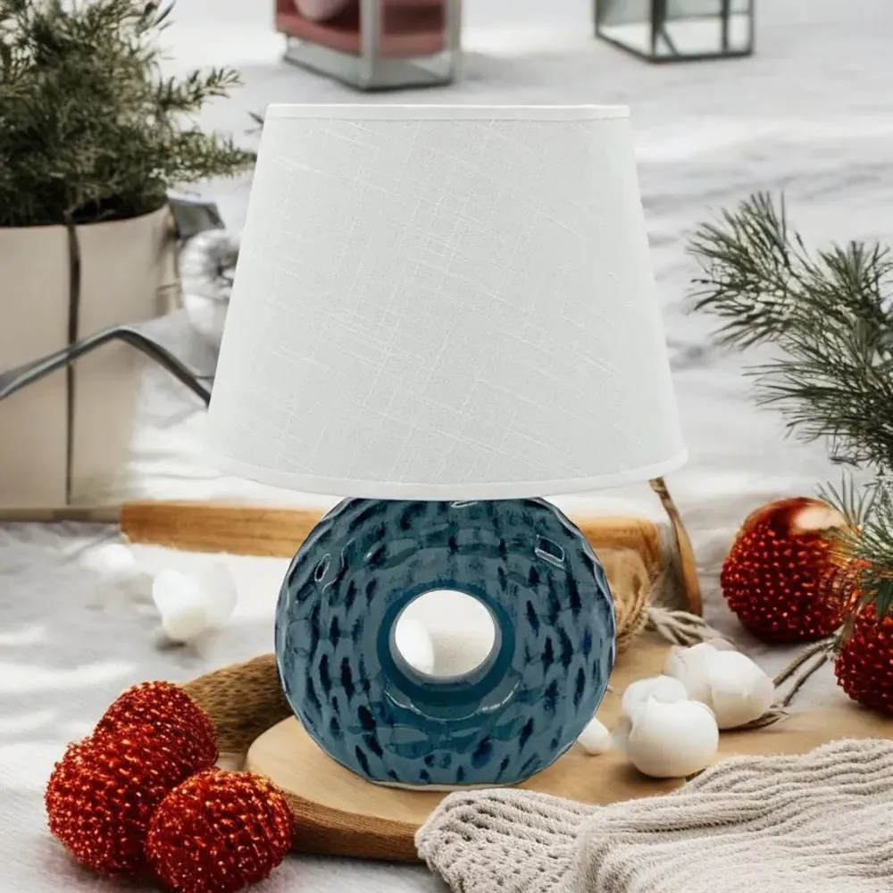 Ceramic Table Lamp with Shade - Blue