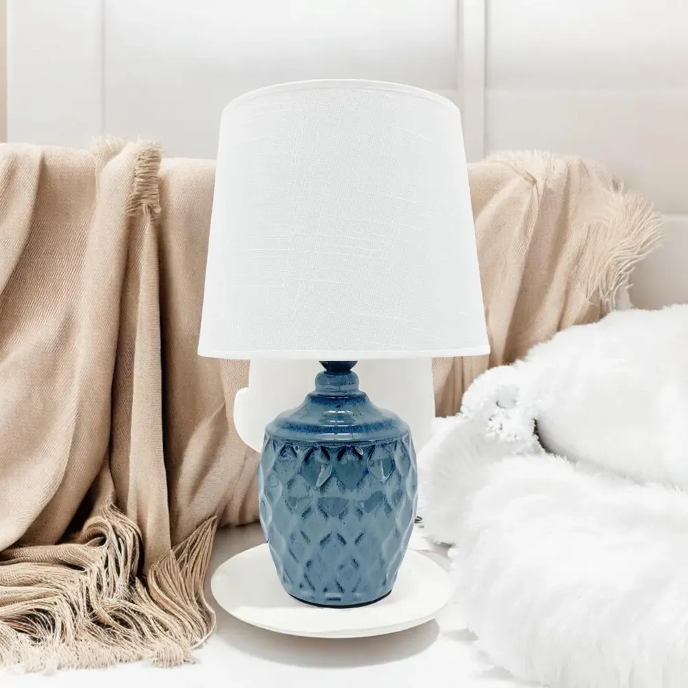 Ceramic Table Lamp with Shade - Blue