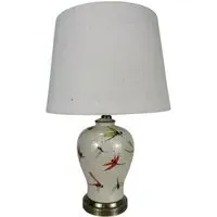 Dragonfly Pattern Ceramic Table Lamp with Shade - Multi