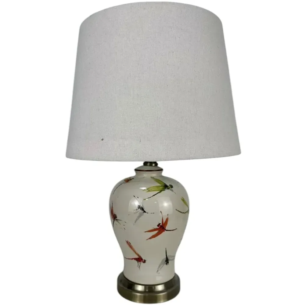 Dragonfly Pattern Ceramic Table Lamp with Shade - Multi image
