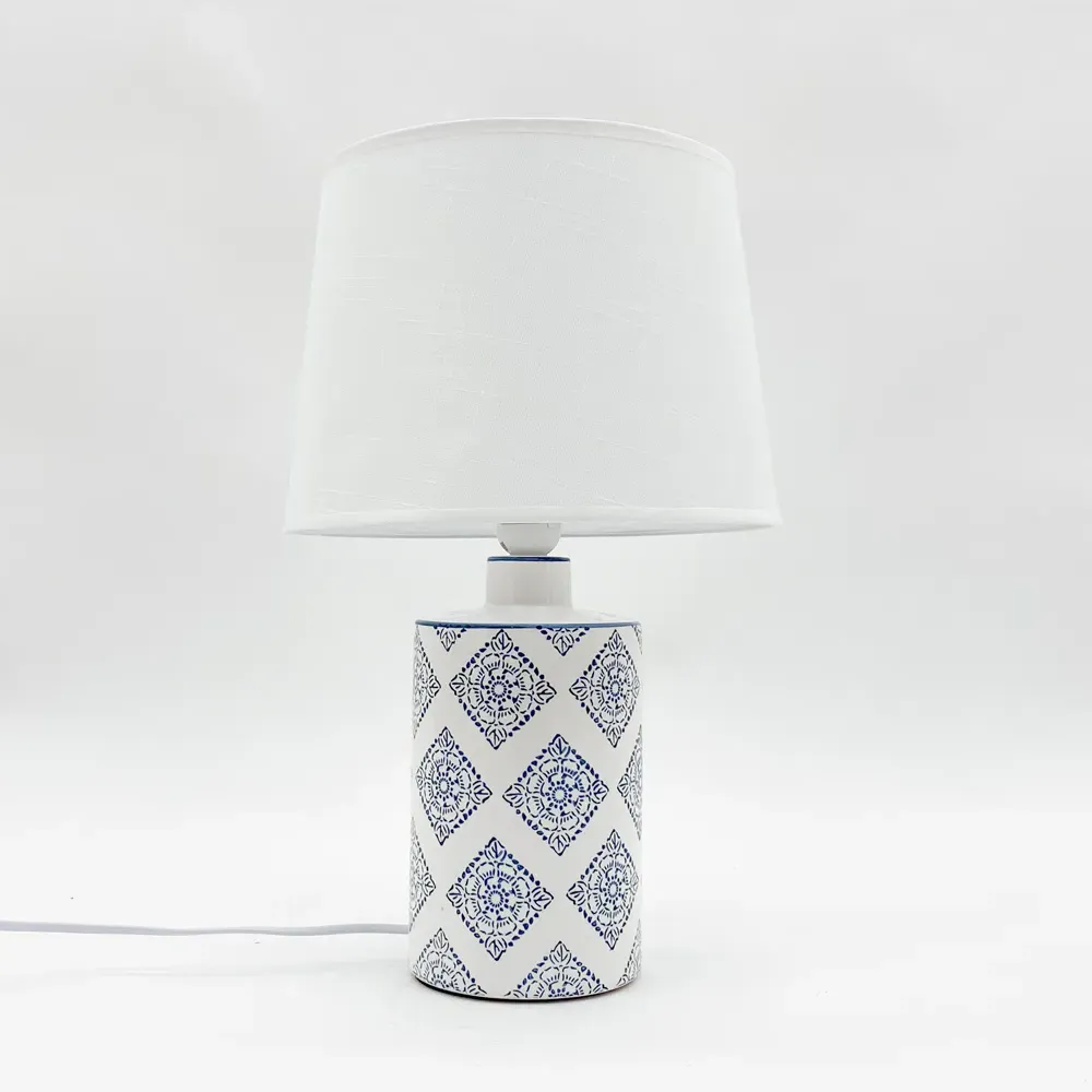 Fabric Shade Blue and White Ceramic Lamp 45cm