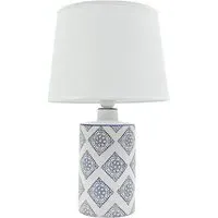 Fabric Shade Blue and White Ceramic Lamp 45cm