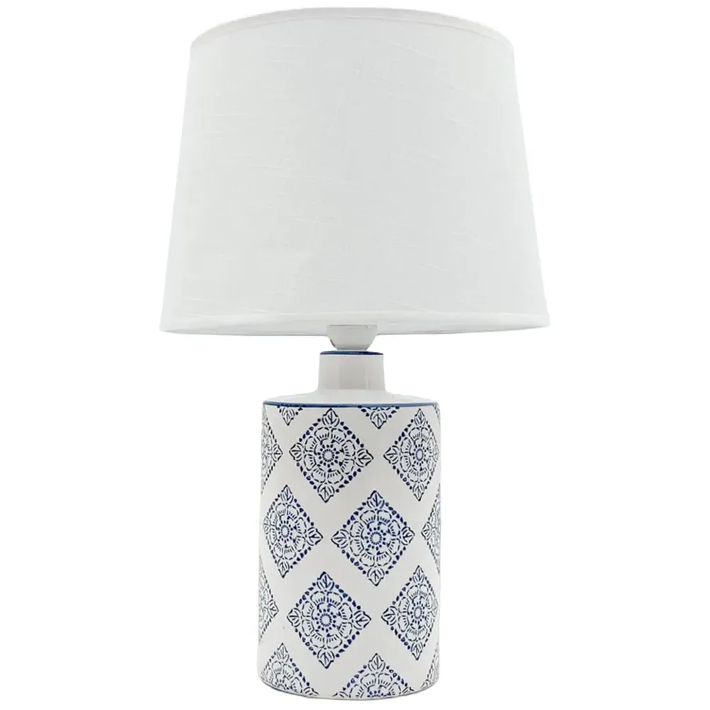 Fabric Shade Blue and White Ceramic Lamp 45cm