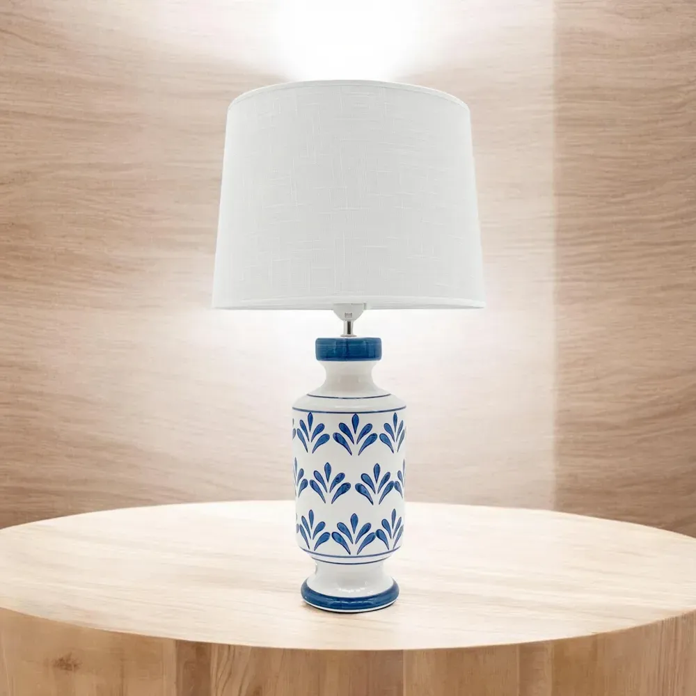 Fabric Shade Blue and White Ceramic Lamp 58cm